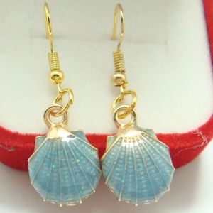 Aqua Shell Dangle Earrings.